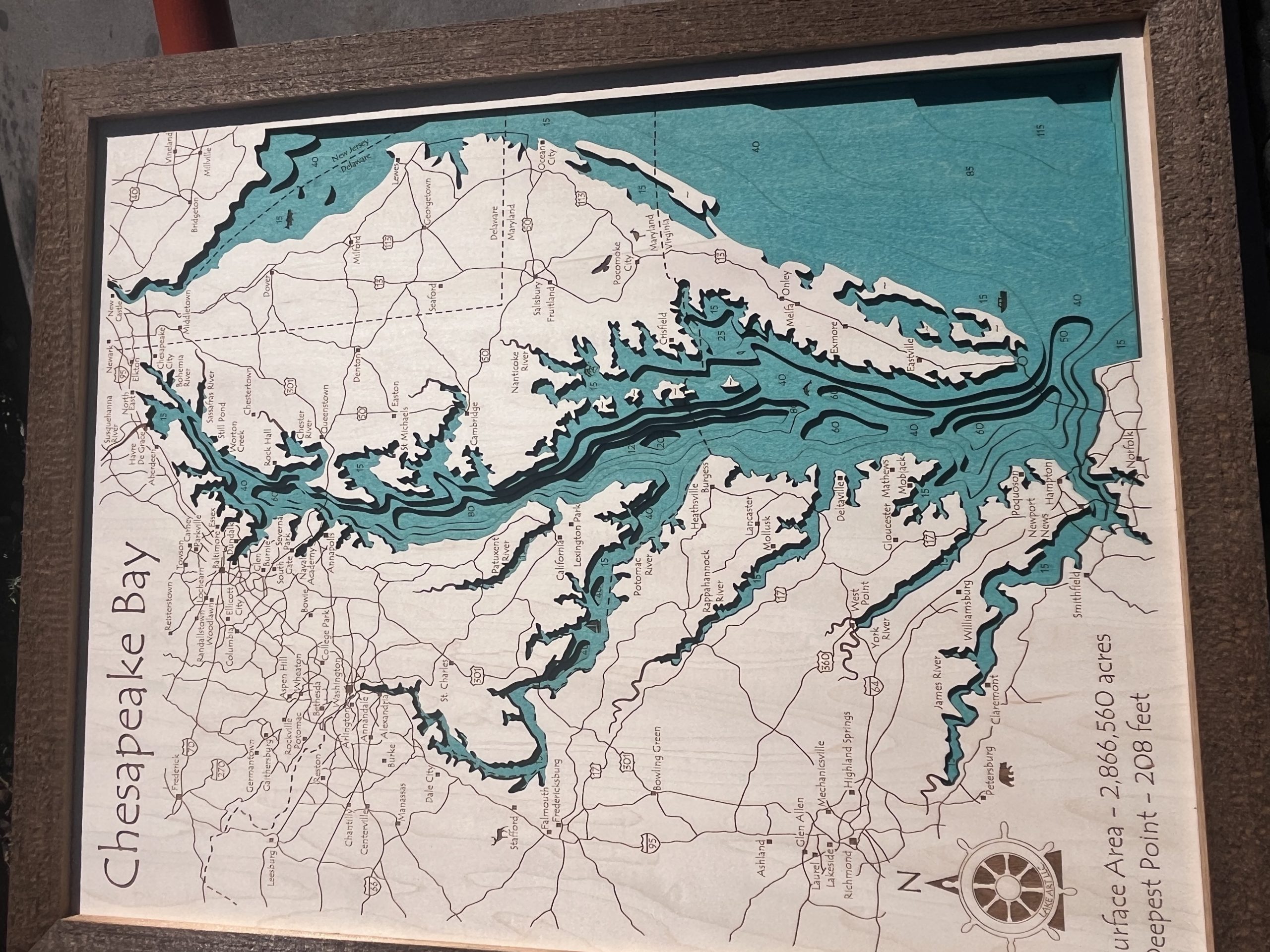 Chesapeake Bay, MD/VA - 3D Wood Map, Custom Nautical Map Art - Image 12