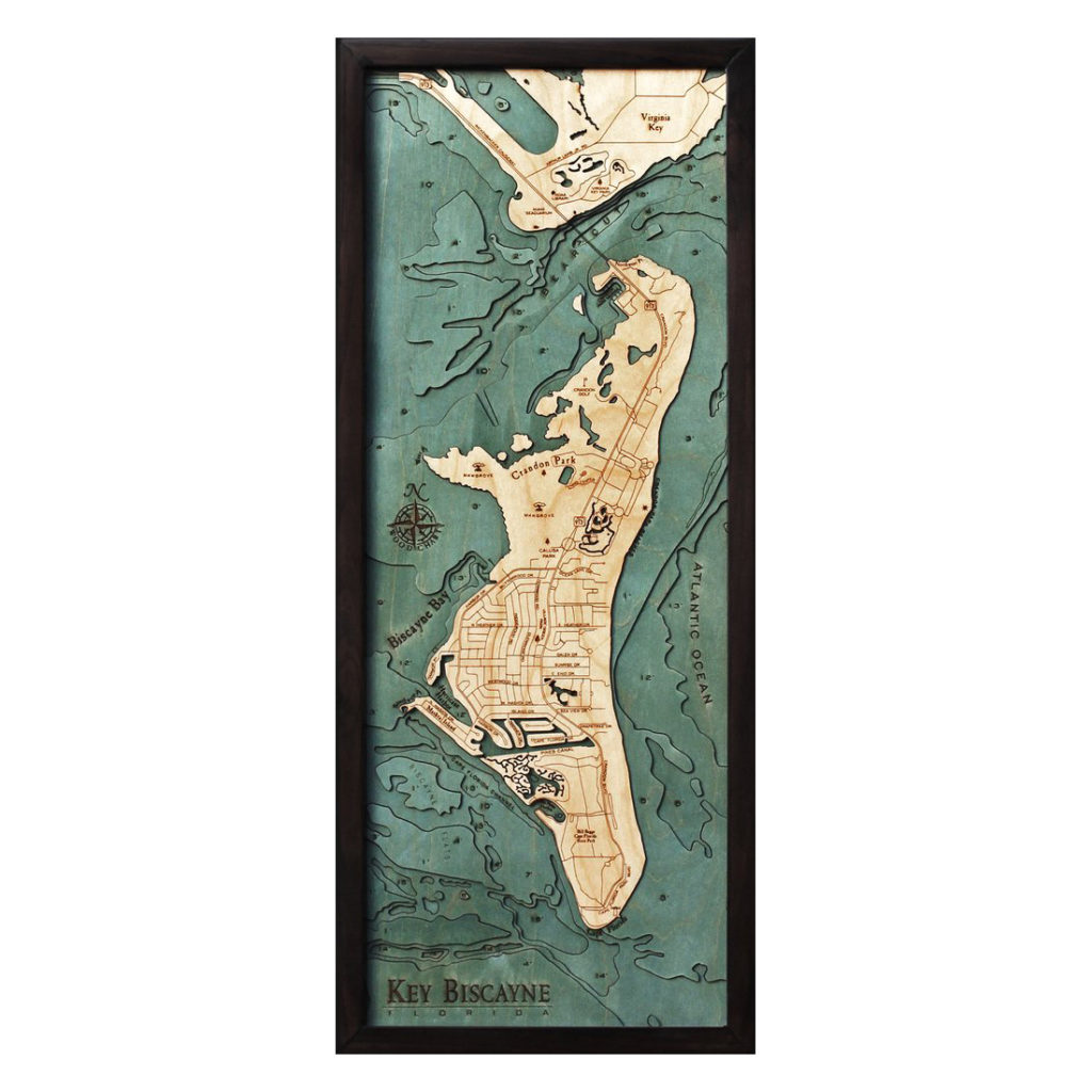 Key Biscayne Wood Map | 3D Topographic Wood Chart, 13.5