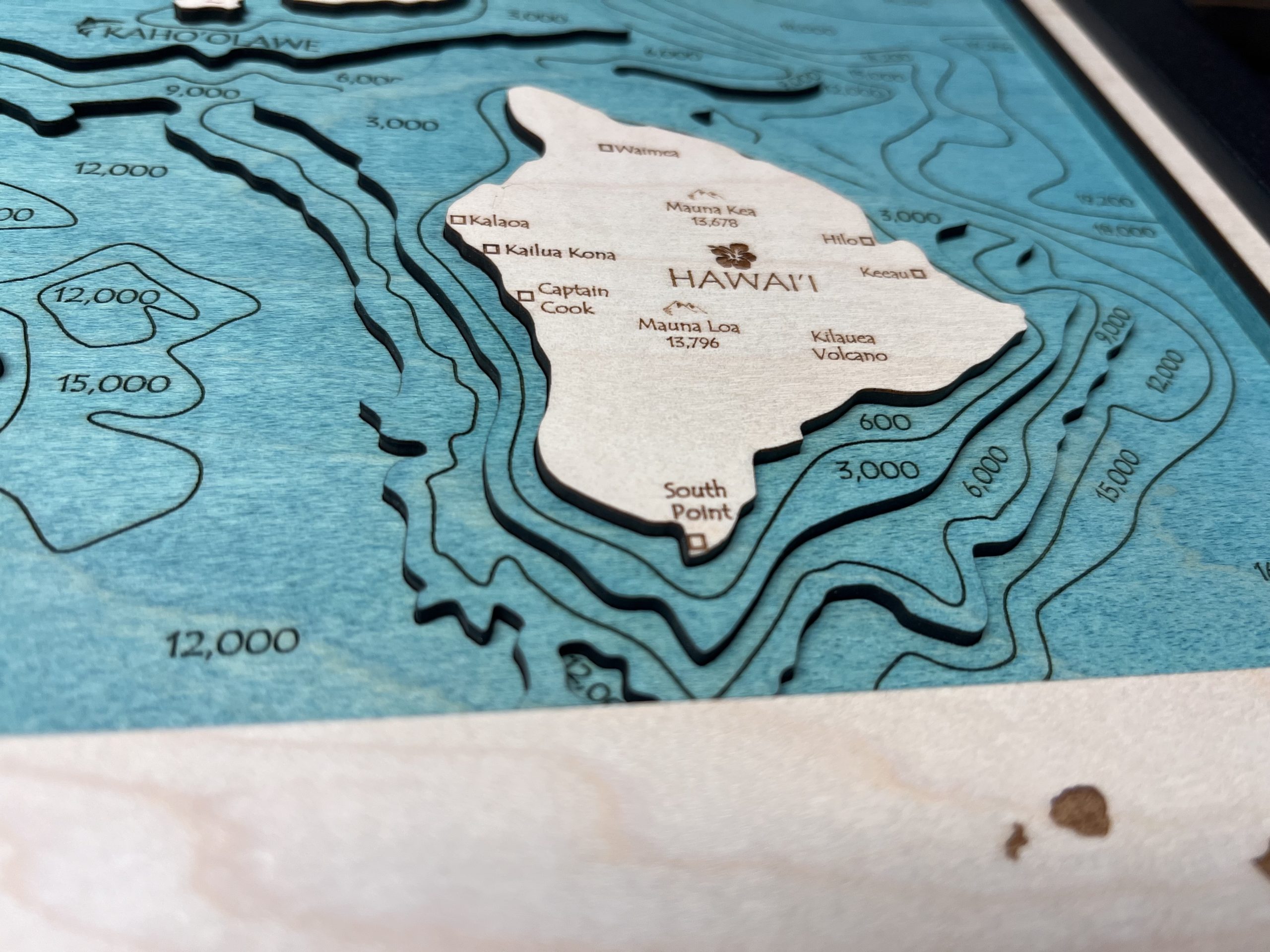 Hawaiian Islands 3D Nautical Wood Map, 14