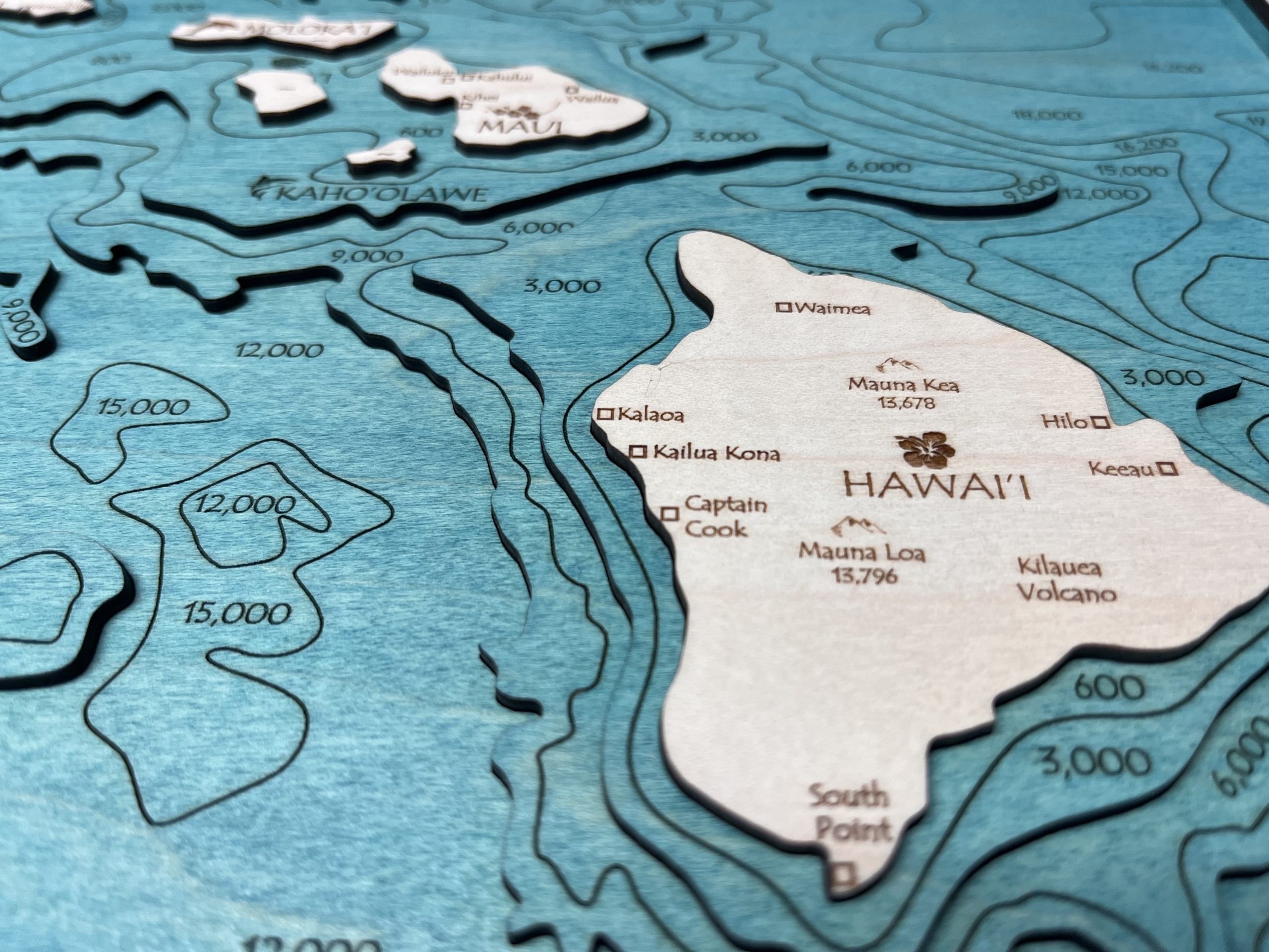 Hawaiian Islands 3D Nautical Wood Map, 14