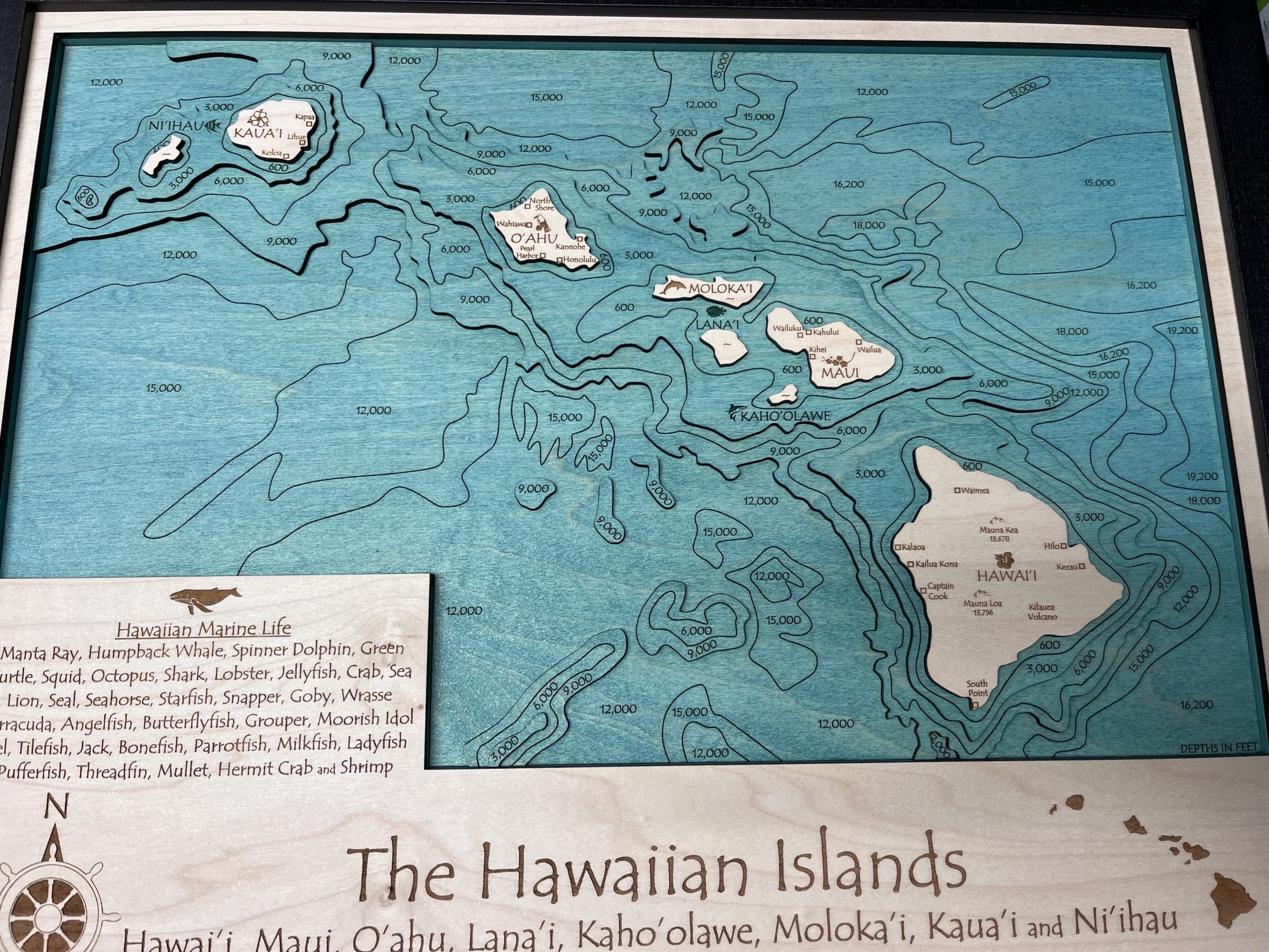 3D Wood Hawaiian Islands Map壁掛け木製ハワイ諸島地図 Hawaiian Islands 3D Wood Map - 画材