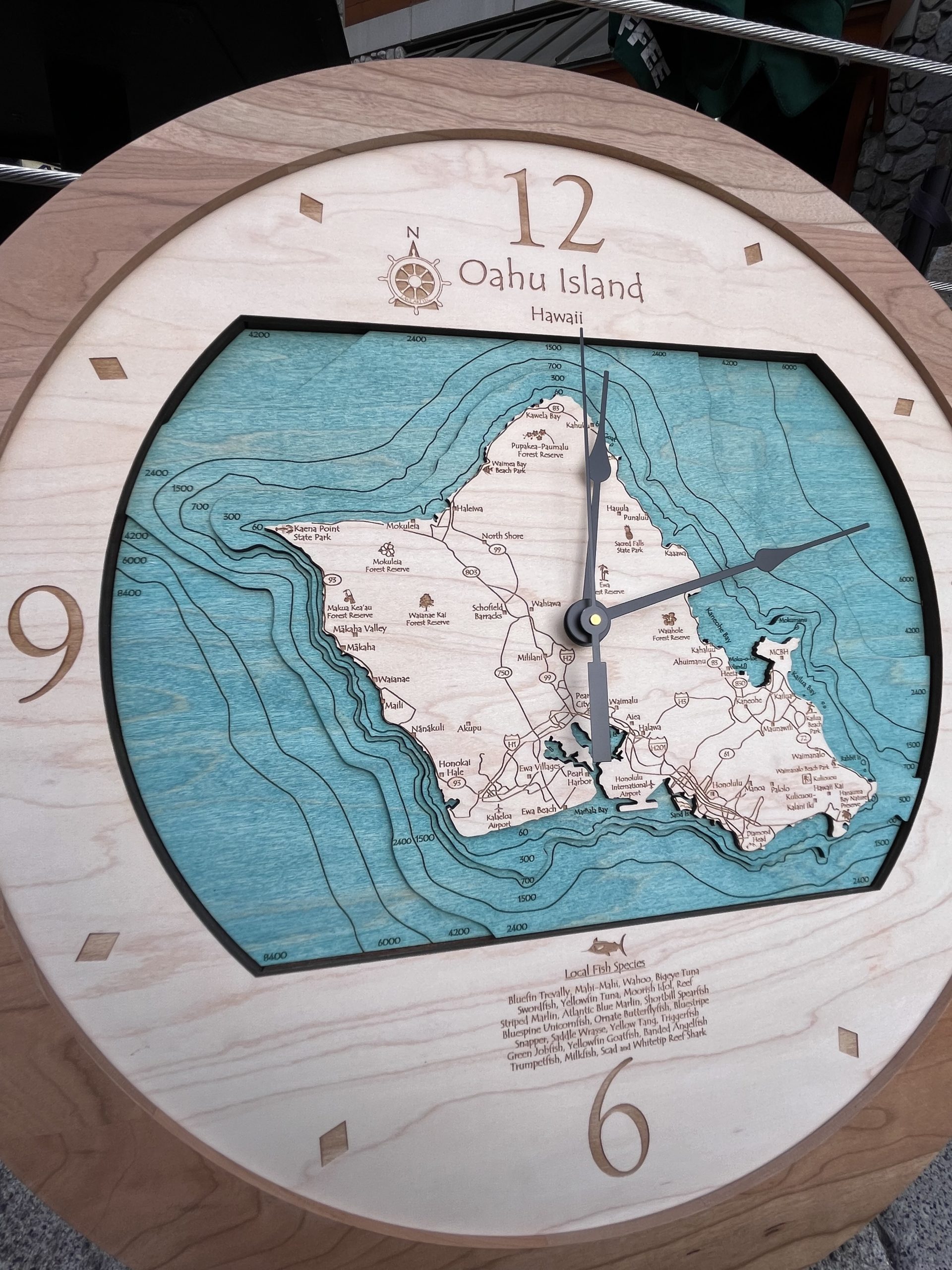 Oahu, HI 3-D Nautical Wood Clock, 17.5" Diameter