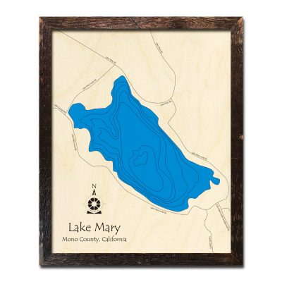 Lake Mary, CA Wood Map | 3D Topographic Wooden Charts