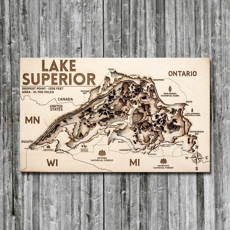 Lake Superior Wood Map | 3D Topographic Wood Chart