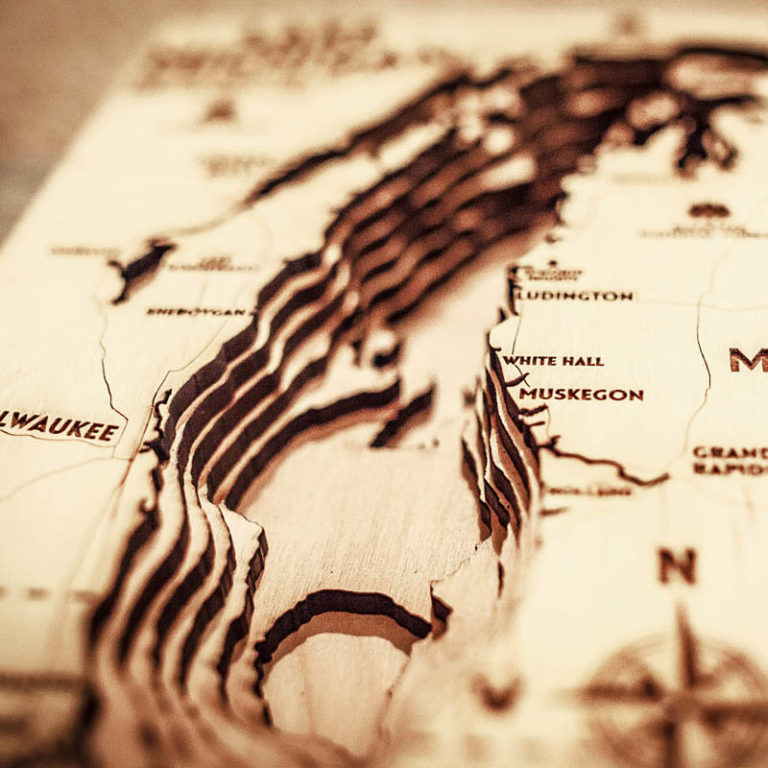 Lake Michigan Wood Map 3D Topographic Wood Chart