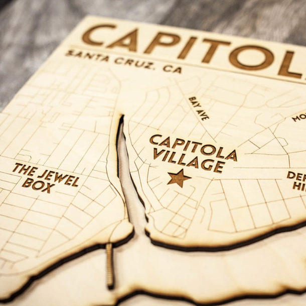 Capitola, CA Wood Map 3D Topographic Wood Chart