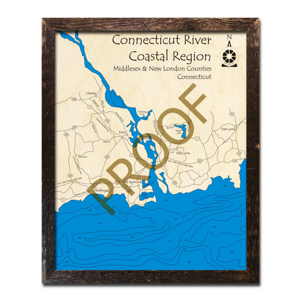 Connecticut River (Coastal Region), CT Nautical Wood Maps