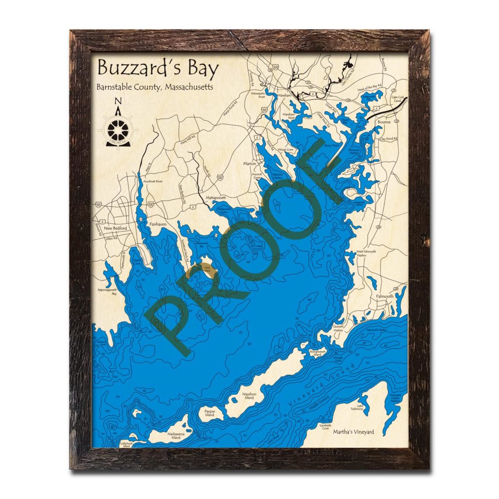 Buzzard's Bay, MA Nautical Wood Maps