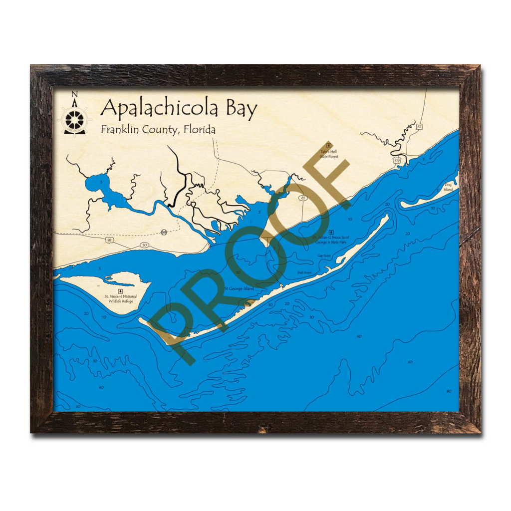 Apalachicola Bay, FL Nautical Wood Maps
