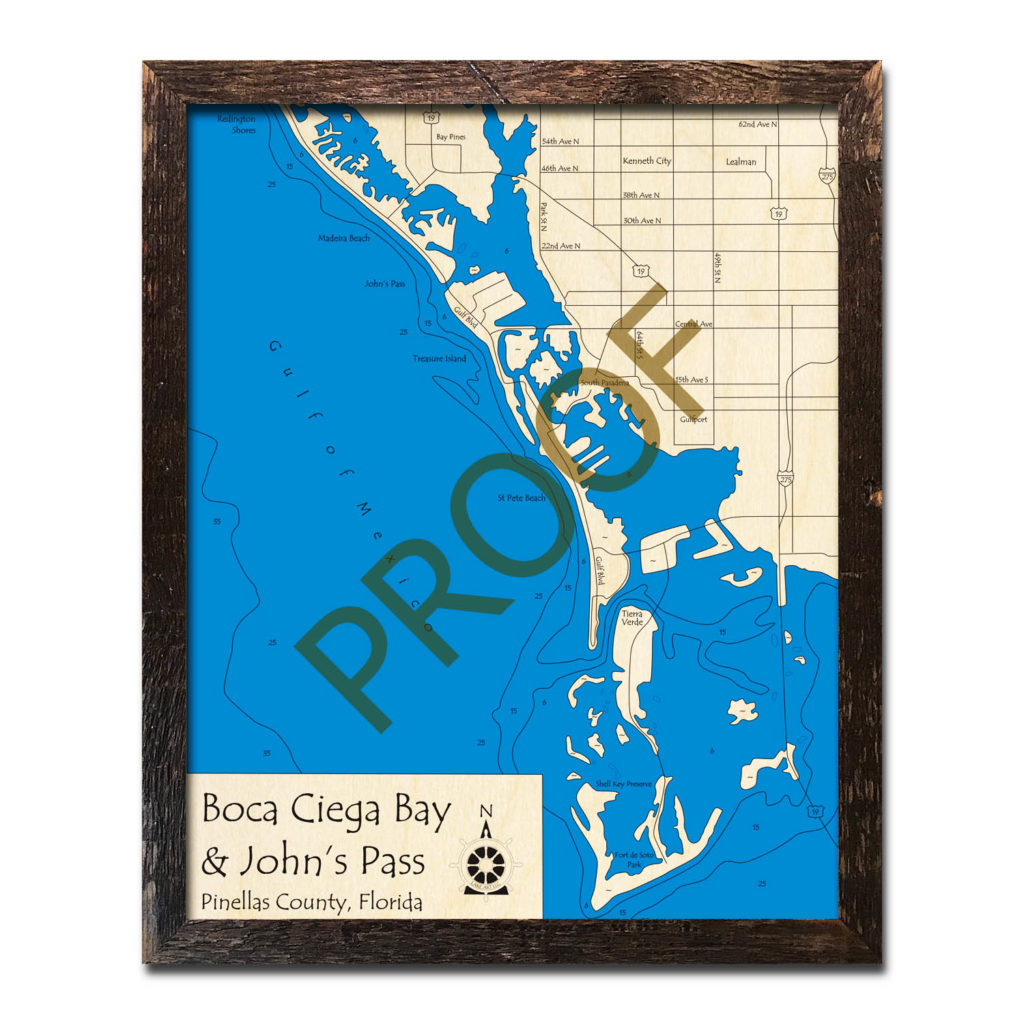 Boca Ciega Bay and John 39 s Pass - Wood Maps BocaCiega FL 1024x1024 