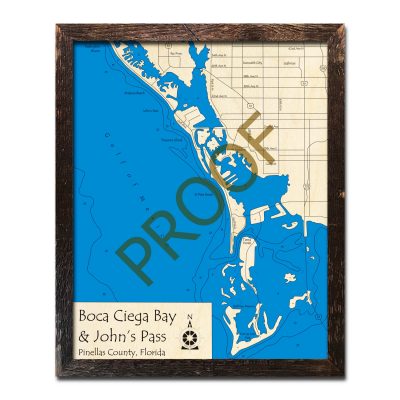 Boca Ciega Bay and John's Pass, FL Nautical Wood Maps