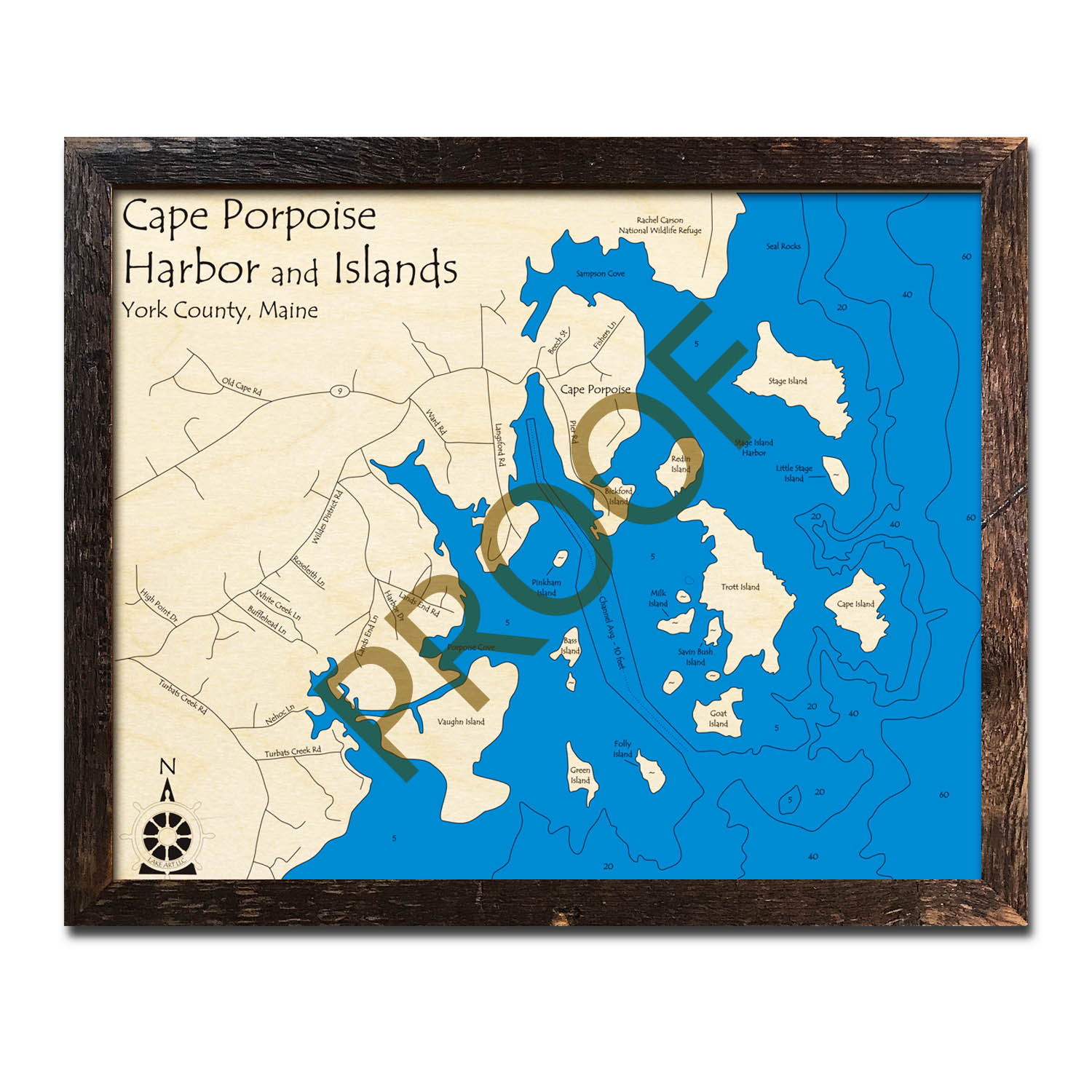 Cape Porpoise Harbor and Islands, ME Nautical Wood Maps