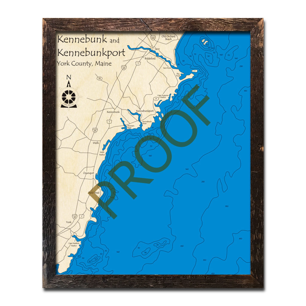 Kennebunk/Kennebunkport, ME Nautical Wood Maps