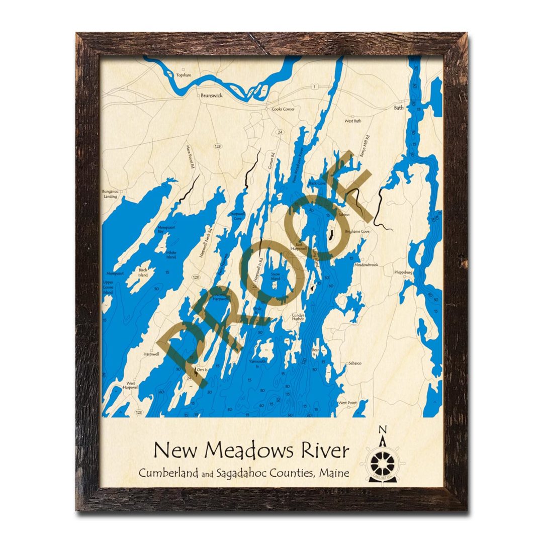 New Meadows River, ME Nautical Wood Maps