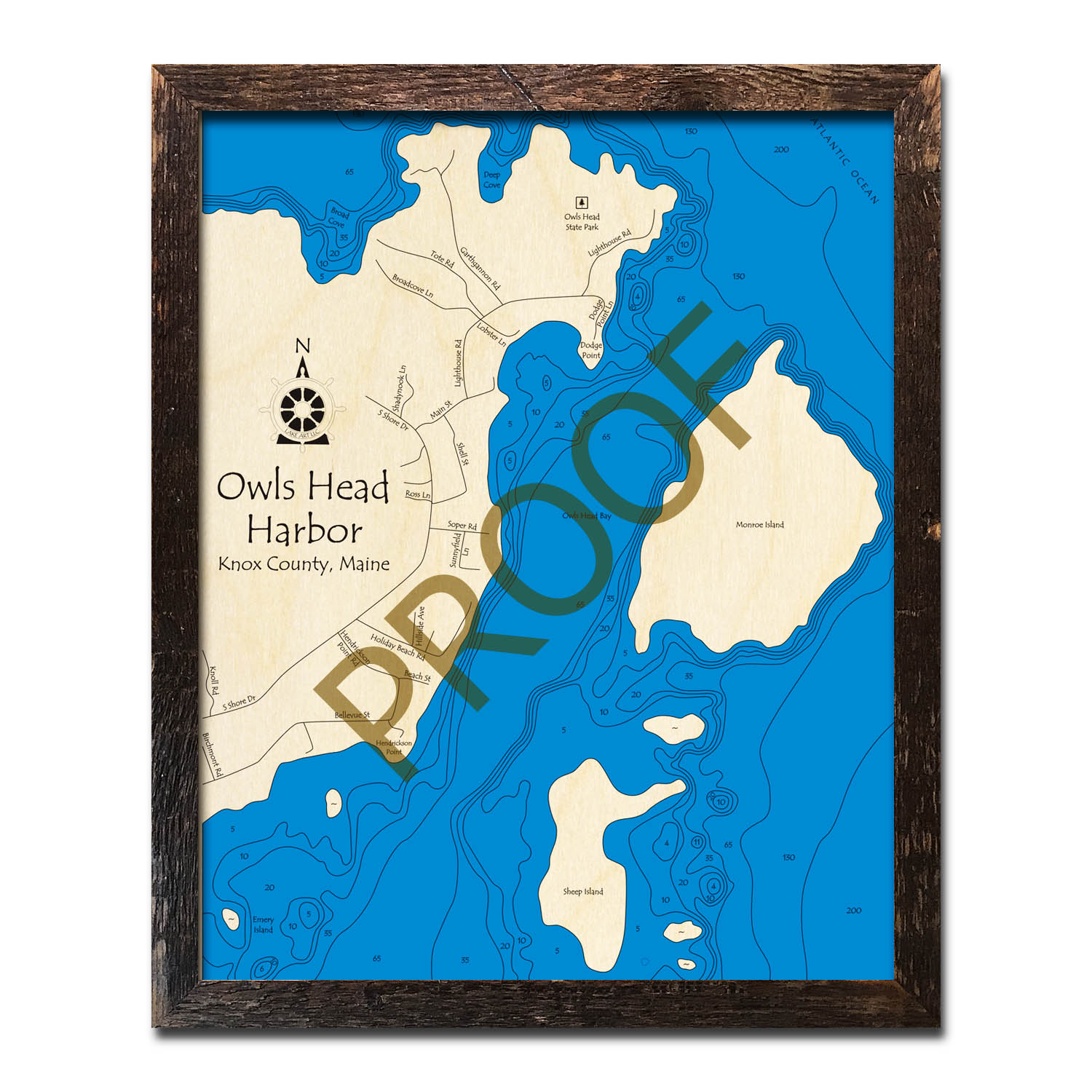 Owls Head Harbor, ME Nautical Wood Maps