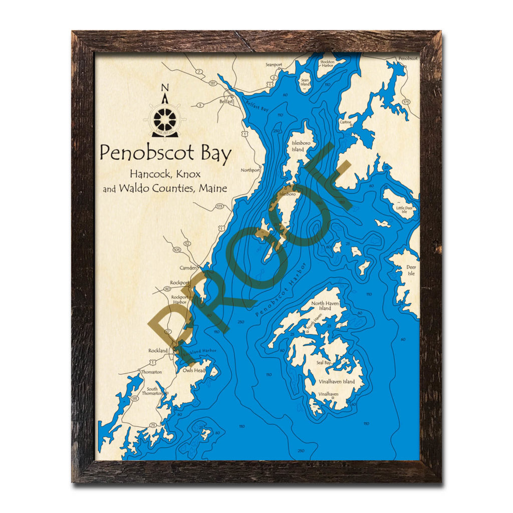 Penobscot Bay, ME Nautical Wood Maps