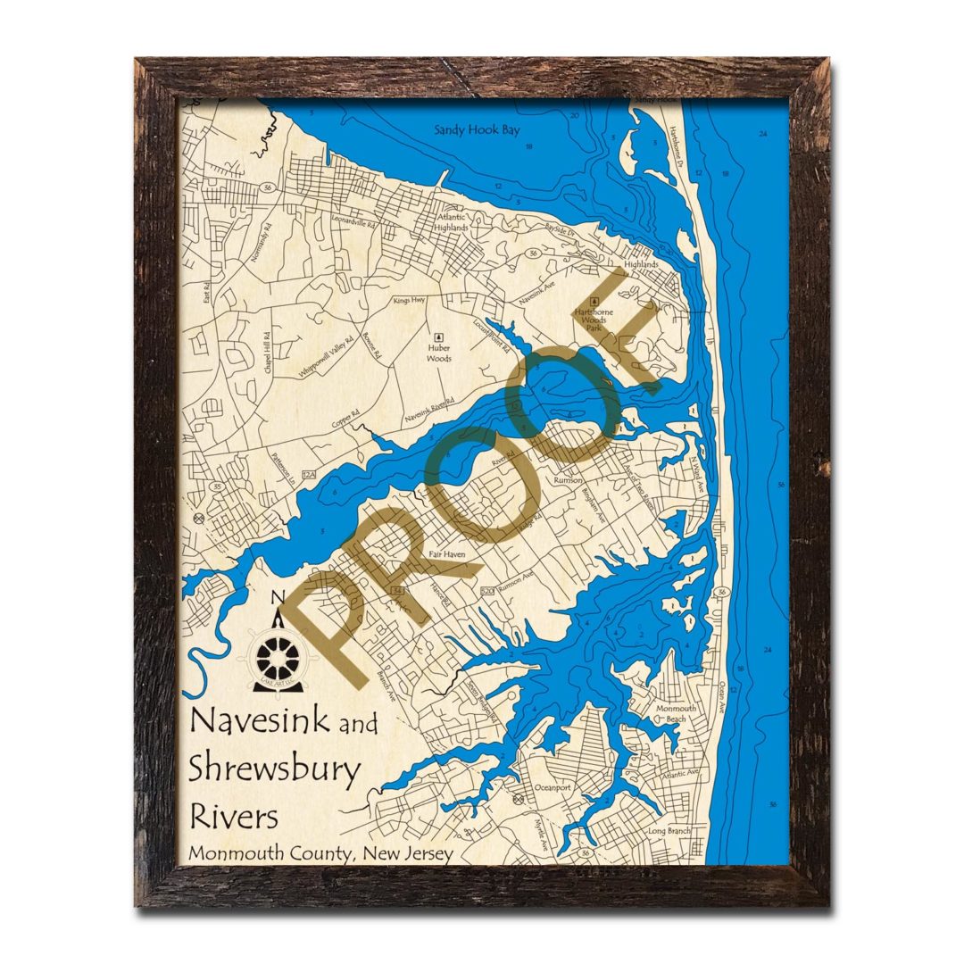 Navesink and Shrewsbury Rivers, NJ Nautical Wood Maps