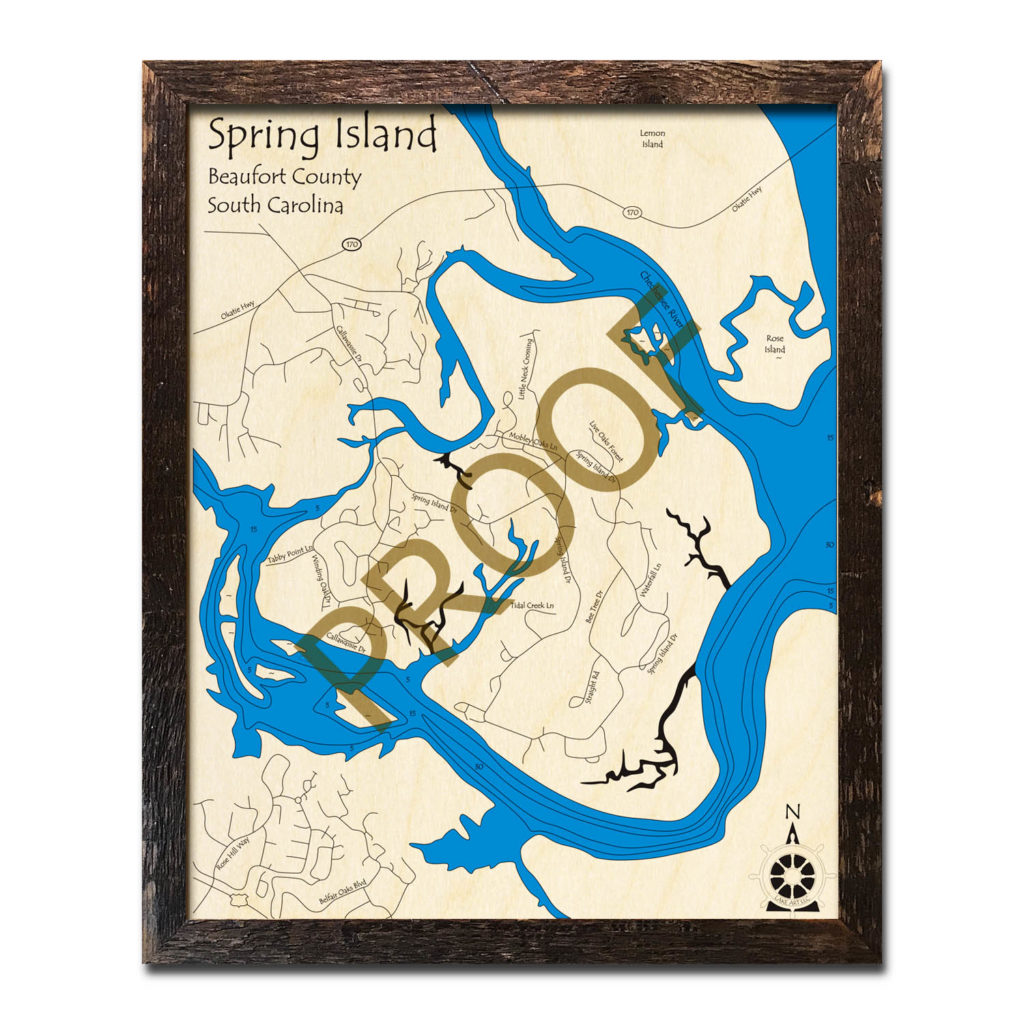 Spring Island, SC Nautical Wood Maps