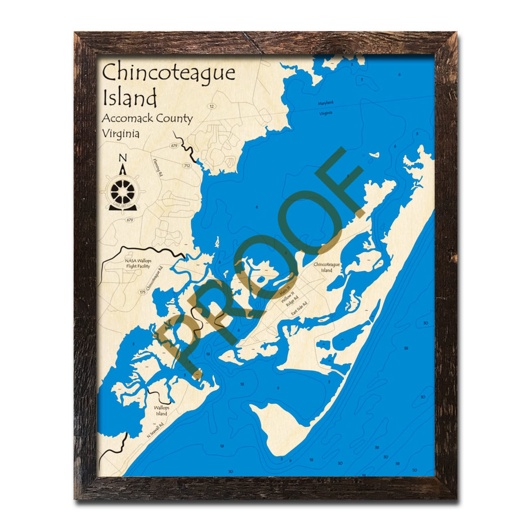 Chincoteague Island, VA 3D Wood Topo Maps