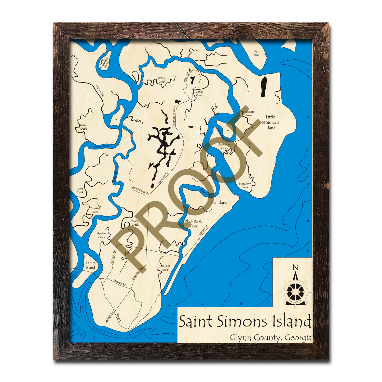 Lake Seed, GA 3D Wood Map, Nautical Wood Chart