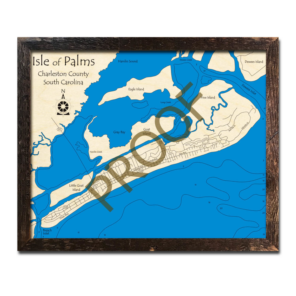 Lake Wylie, SC 3D Wood Topo Map, Nautical Wood Chart