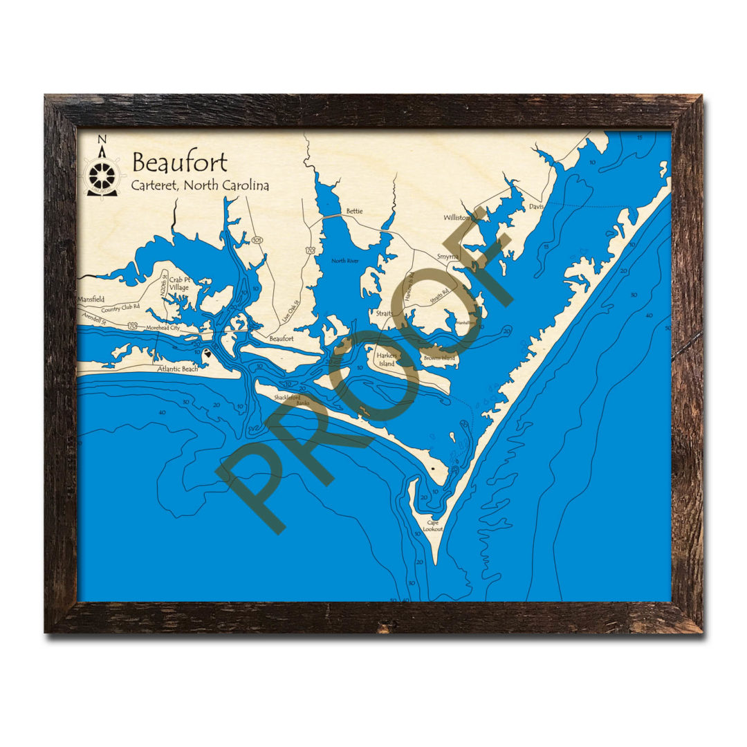 Beaufort, NC Nautical Wood Maps
