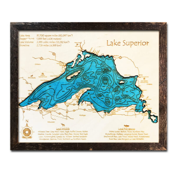 Lake Michigamme, MI 3D Wood Topo Map