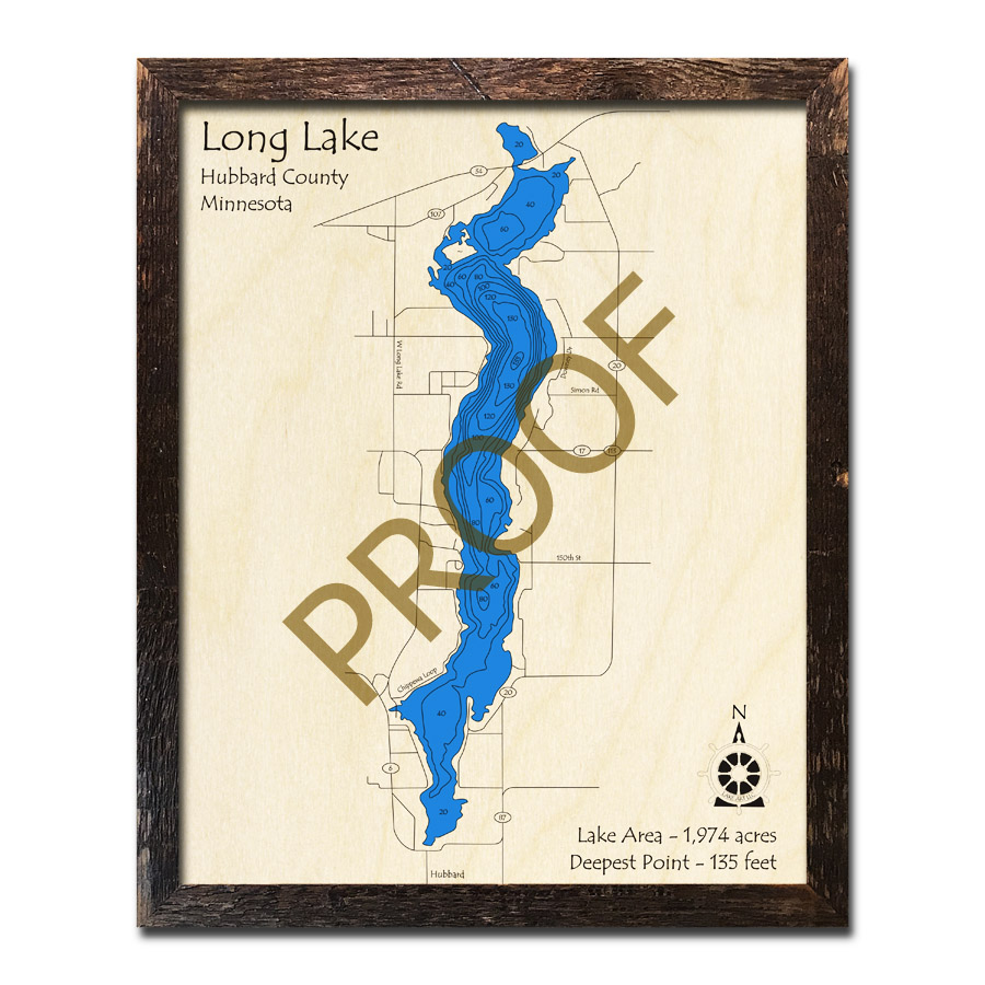 Long Lake Minnesota Map Long Lake (Hubbard County), Mn 3D Wood Topo Maps