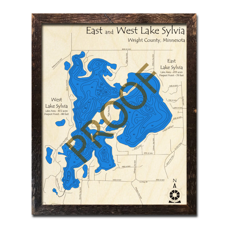 Lake Sylvia, MN 3D Wood Topo Maps