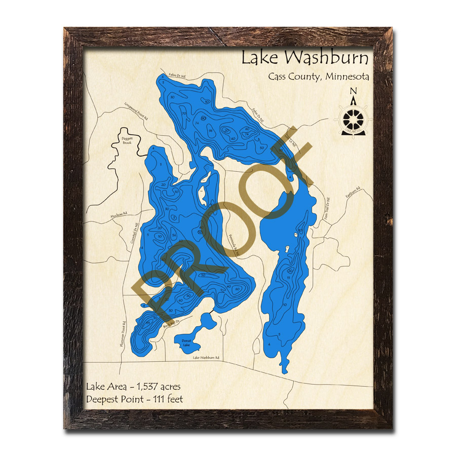 Lake Washburn, MN 3D Wood Topo Maps