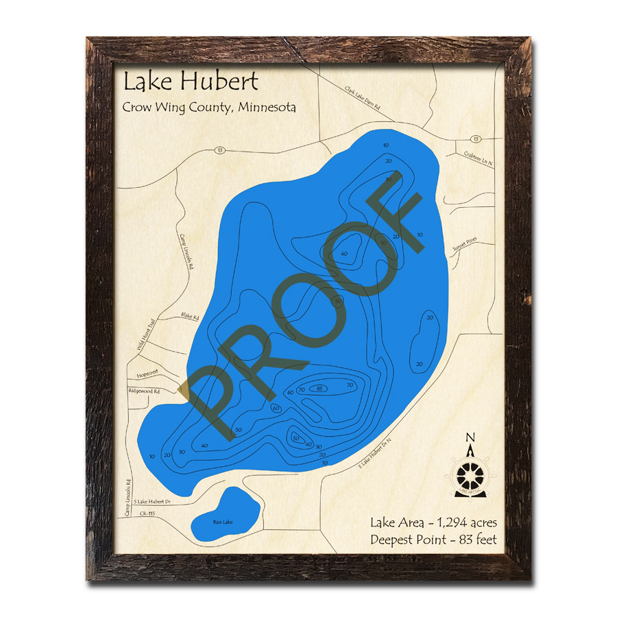 Lake Hubert, MN 3D Wood Topo Maps