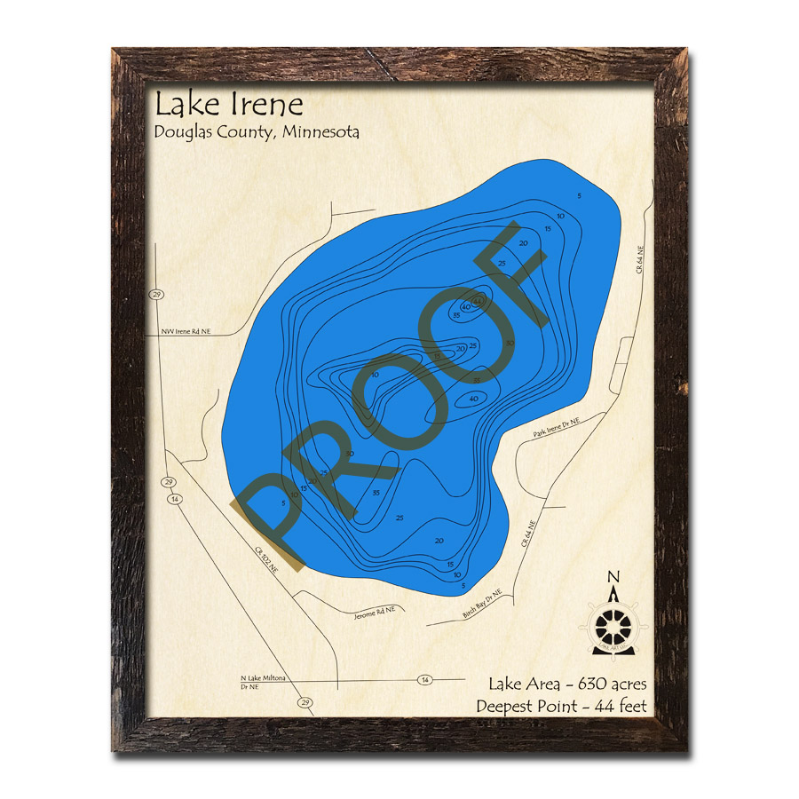 Lake Irene, MN 3D Wood Topo