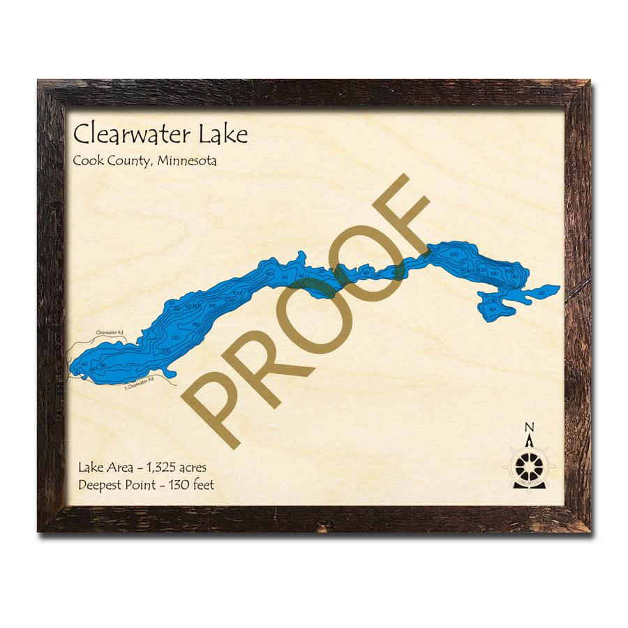Clearwater Lake (Cook County), MN 3D Wood Topo Maps