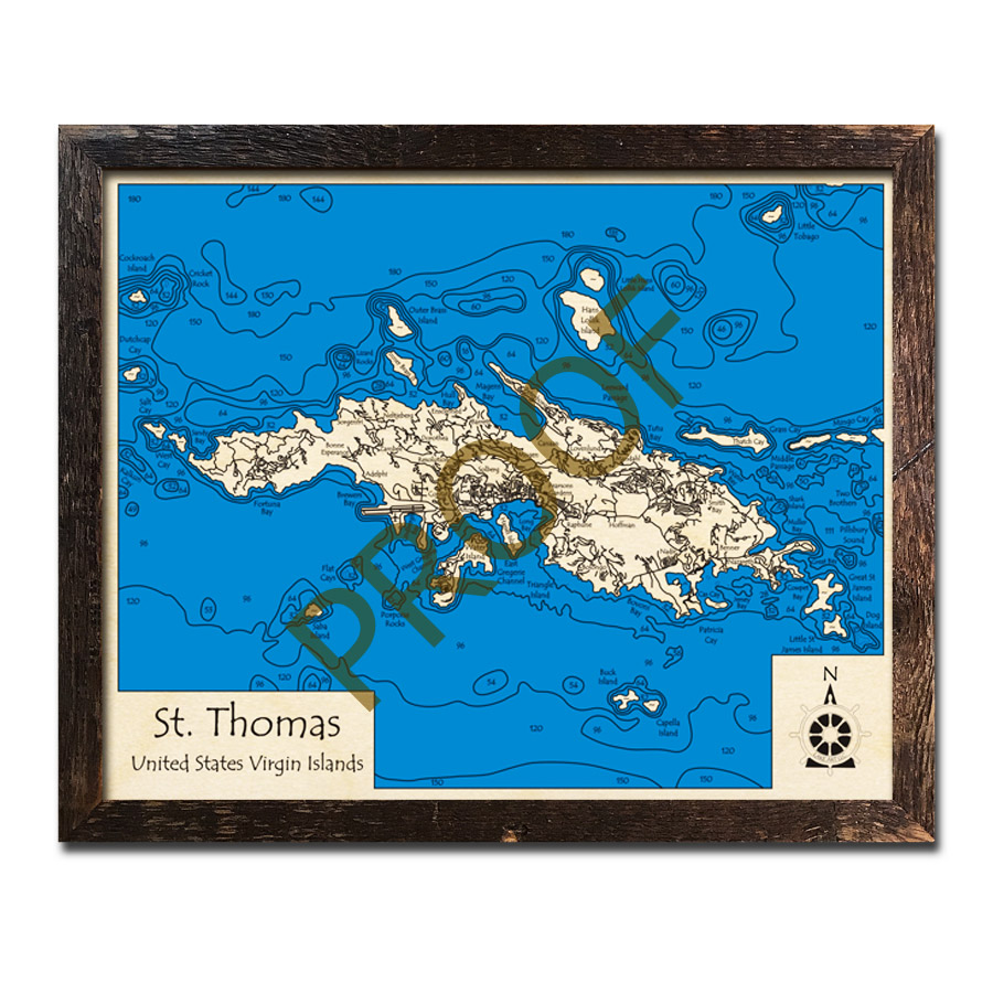 St. Thomas Island (US Virgin Islands) 3D Wood Maps, Laser-etched ...