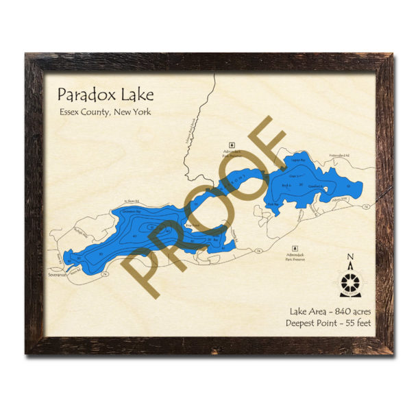 Paradox Lake, NY 3D Wood Topo Map