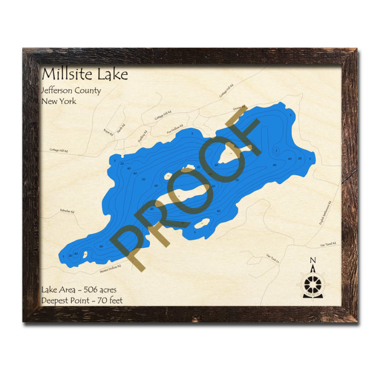 Millsite Lake, NY 3D Wood Topo Map