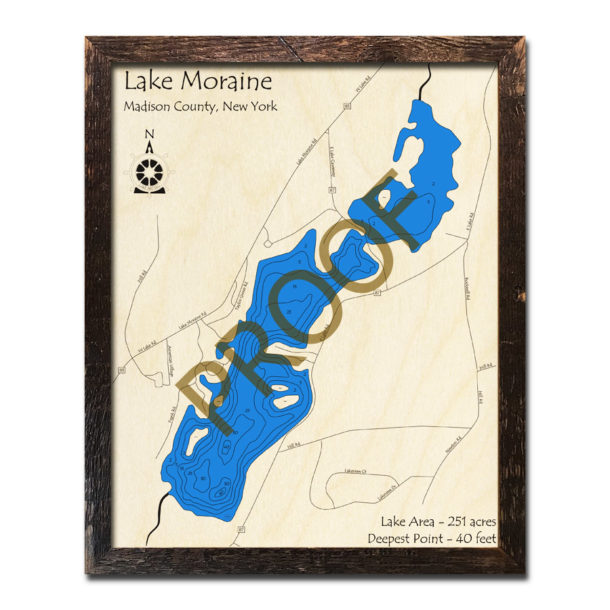 Lake Moraine, NY 3D Wood Topo Map