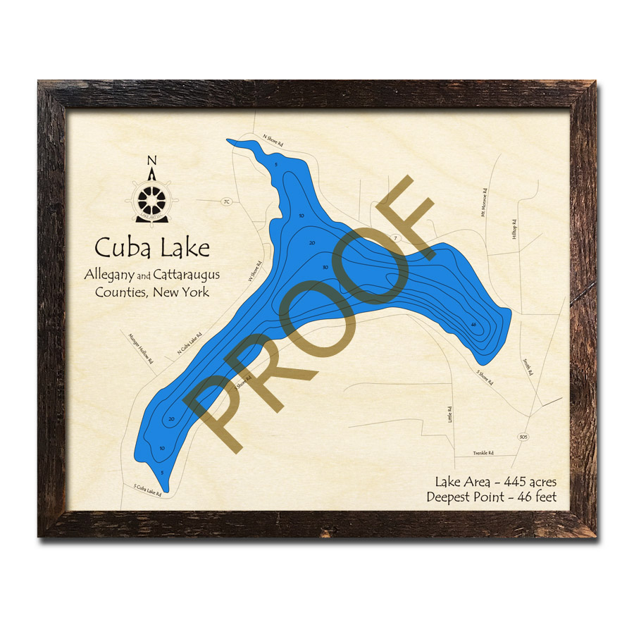 Cuba Lake, NY 3D Wood Topo Map