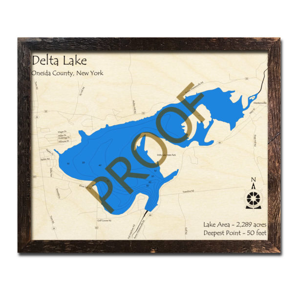 Delta Lake, NY 3D Wood Topo Map
