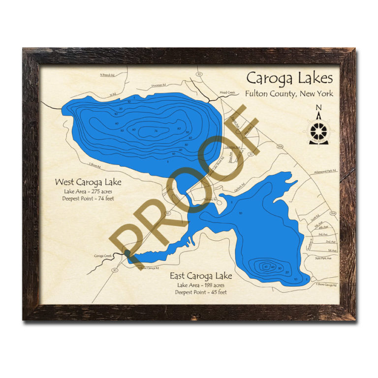 Caroga Lakes, NY 3D Wood Topo Map