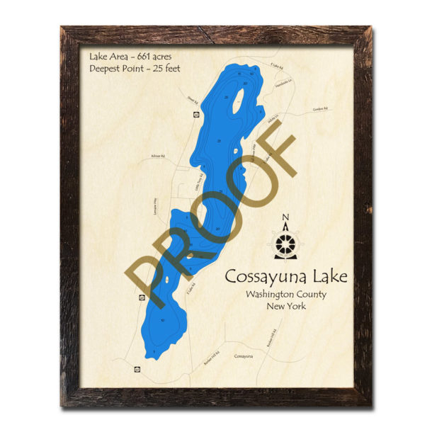 Cossayuna Lake, NY 3D Wood Topo Map