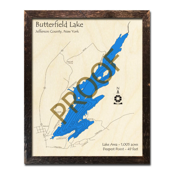 Butterfield Lake, NY 3D Wood Topo Map