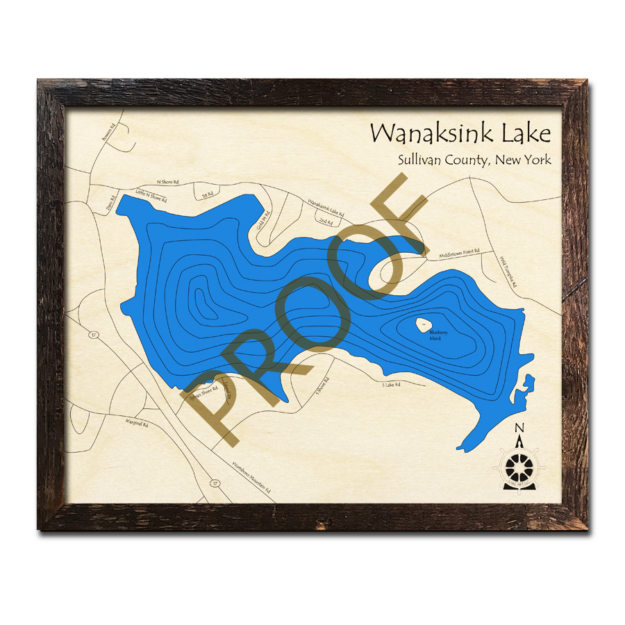 Wanaksink Lake, NY 3D Wood Topo Map