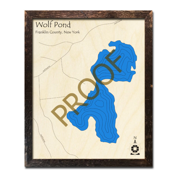 Wolf Pond, NY 3D Wood Topo Map