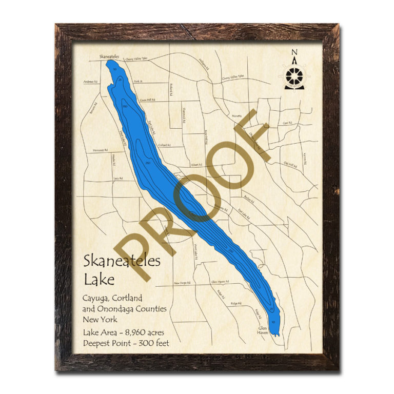 Skaneateles Lake, NY 3D Wood Topo Map