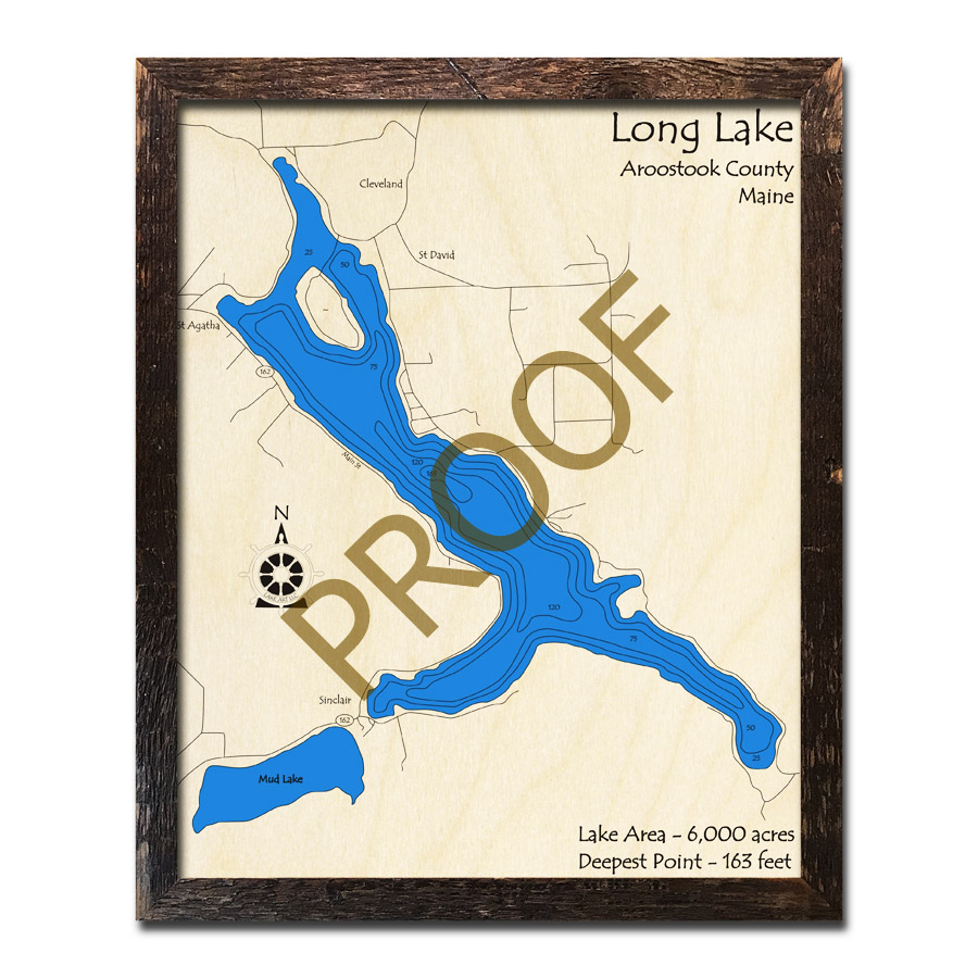 Long Lake Maine Map Long Lake, Me 3D Nautical Wood Maps