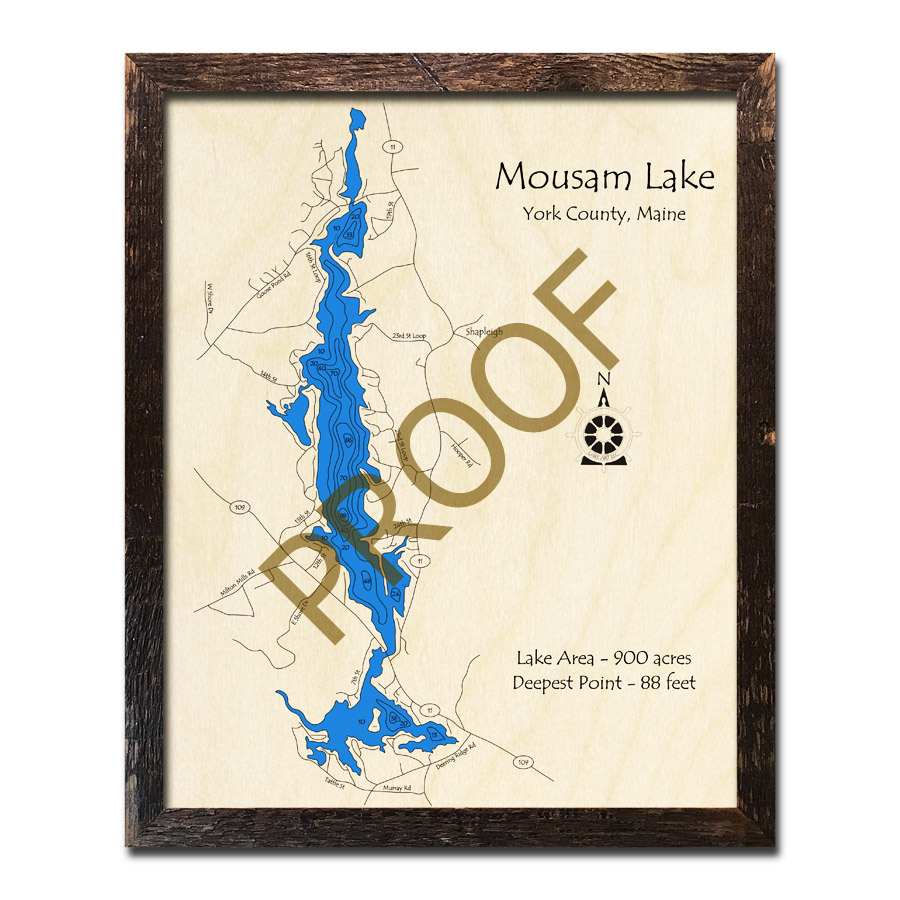 Mousam Lake, ME 3D Nautical Wood Maps