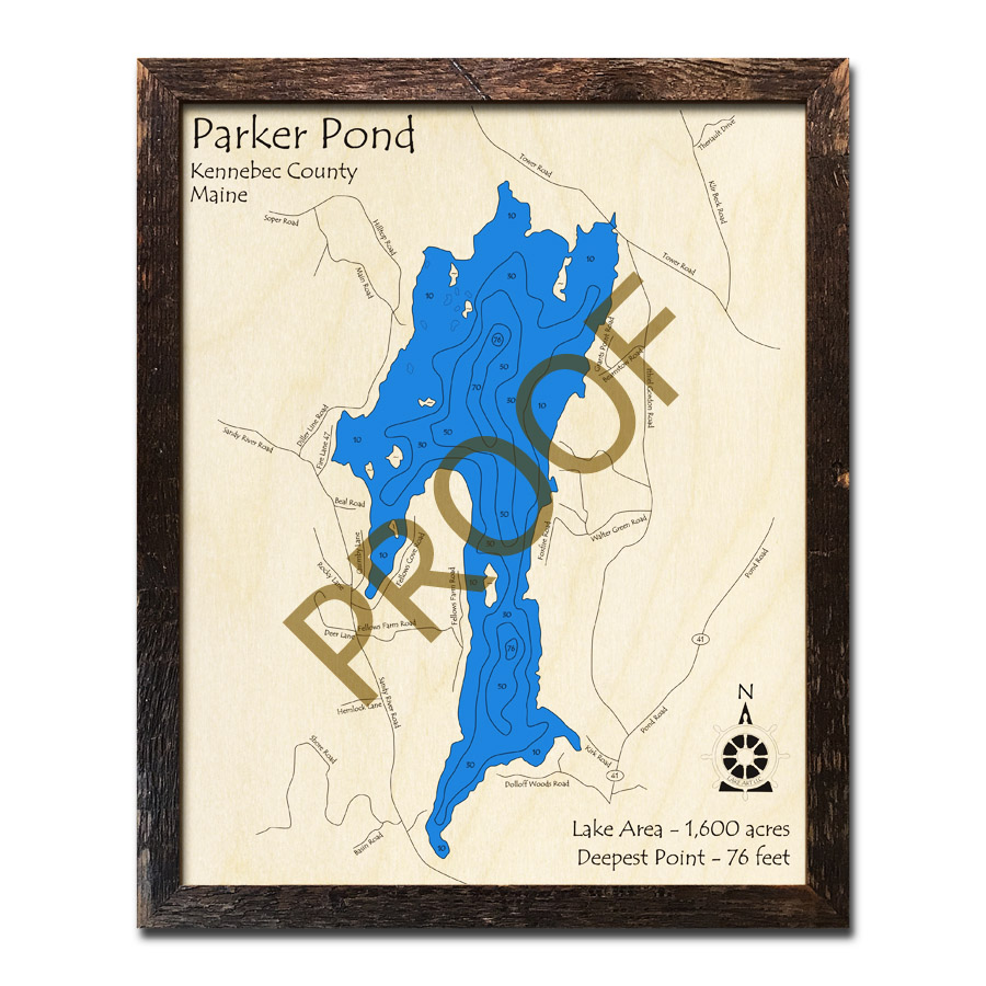 Parker Pond, ME 3D Nautical Wood Maps