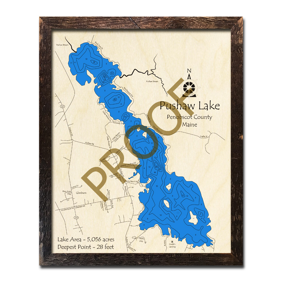 Pushaw Lake, ME 3D Nautical Wood Maps