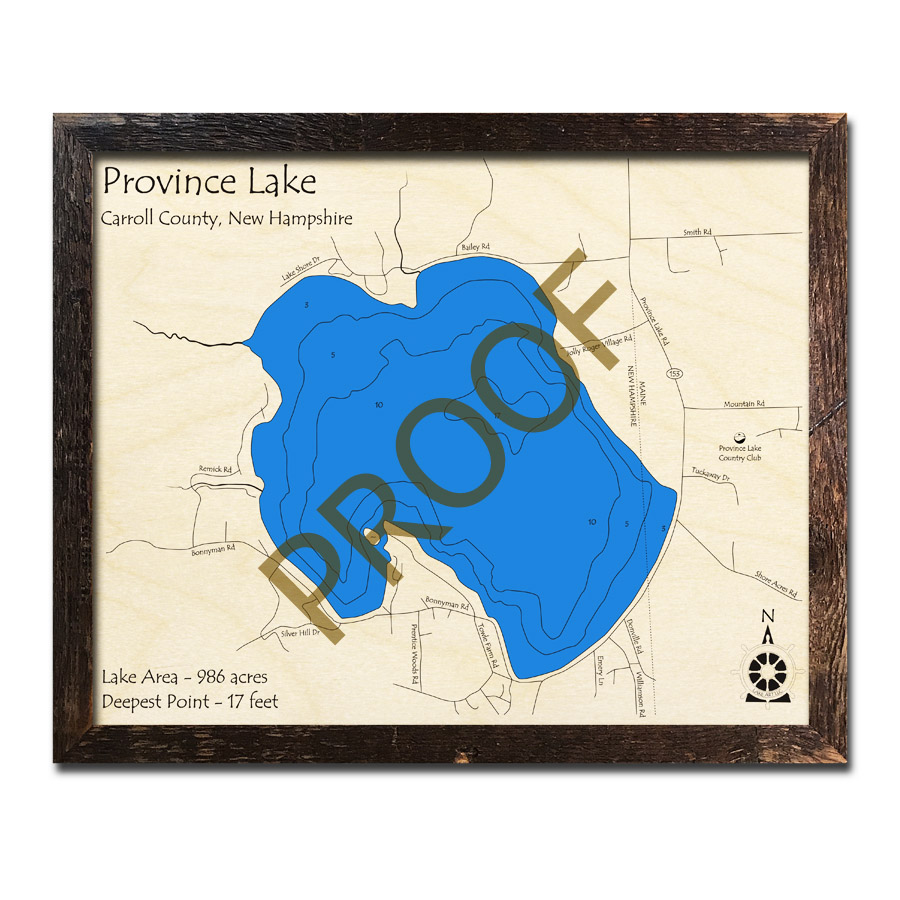 Lake Winnisquam, NH 3D Wood Topo Map